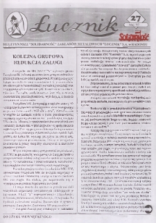 Łucznik : Biuletyn NSZZ "Solidarność" Zakład&oacute;w Metalowych "Łucznik" S.A. w Radomiu, 1997, nr 27