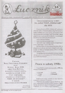 Łucznik : Biuletyn NSZZ "Solidarność" Zakład&oacute;w Metalowych "Łucznik" S.A. w Radomiu, 1997, nr 32