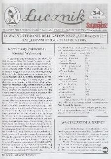 Łucznik : Biuletyn NSZZ "Solidarność" Zakładów Metalowych "Łucznik" S.A. w Radomiu, 1998, nr 34