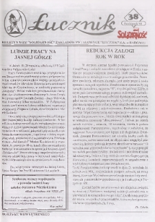 Łucznik : Biuletyn NSZZ "Solidarność" Zakład&oacute;w Metalowych "Łucznik" S.A. w Radomiu, 1998, nr 38