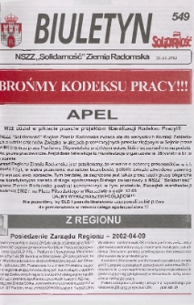 Biuletyn NSZZ "Solidarność" Ziemia Radomska, 2002, nr 549