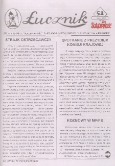 Łucznik : Biuletyn NSZZ "Solidarność" Zakład&oacute;w Metalowych "Łucznik" S.A. w Radomiu, 2000, nr 51
