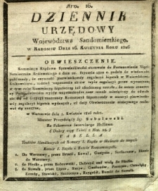 Dziennik Urzędowy Województwa Sandomierskiego, 1826, nr 16