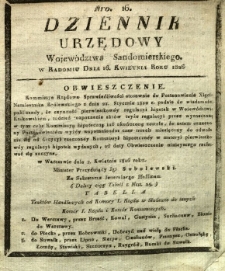 Dziennik Urzędowy Województwa Sandomierskiego, 1826, nr 16