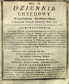 Dziennik Urzędowy Województwa Sandomierskiego, 1826, nr 18