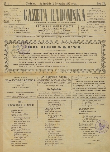 Gazeta Radomska, 1887, R. 4, nr 1