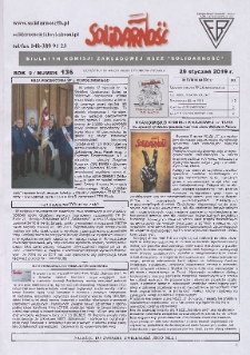 Solidarność : Biuletyn Komisji Zakladowej NSZZ "Solidarność", 2019, R. 9, nr 136