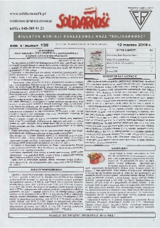 Solidarność : Biuletyn Komisji Zakladowej NSZZ "Solidarność", 2019, R. 9, nr 139