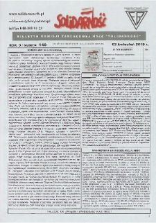 Solidarność : Biuletyn Komisji Zakladowej NSZZ "Solidarność", 2019, R. 9, nr 140