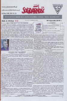 Solidarność : Biuletyn Komisji Zakladowej NSZZ "Solidarność", 2018, R. 8, nr 113