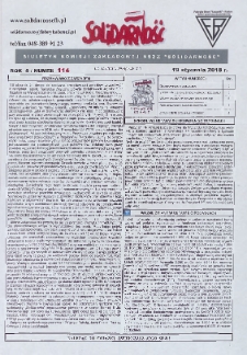 Solidarność : Biuletyn Komisji Zakladowej NSZZ "Solidarność", 2018, R. 8, nr 114
