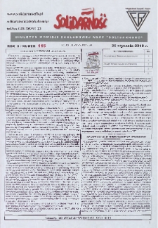 Solidarność : Biuletyn Komisji Zakladowej NSZZ "Solidarność", 2018, R. 8, nr 115