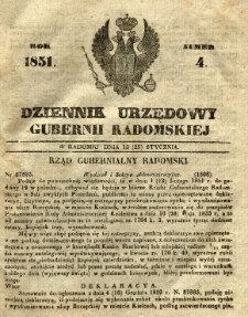 Dziennik Urzędowy Gubernii Radomskiej, 1851, nr 4