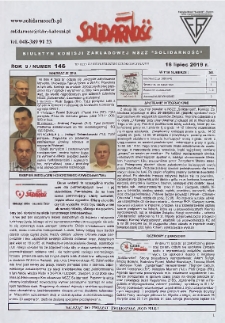 Solidarność : Biuletyn Komisji Zakladowej NSZZ "Solidarność", 2019, R. 9, nr 146