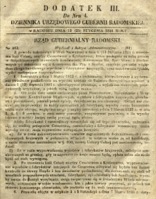 Dziennik Urzędowy Gubernii Radomskiej, 1851, nr 4, dod. III