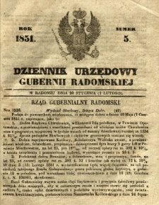 Dziennik Urzędowy Gubernii Radomskiej, 1851, nr 5