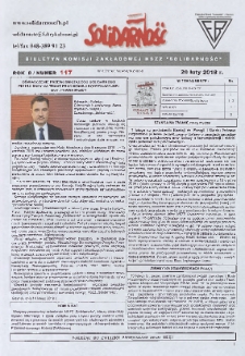 Solidarność : Biuletyn Komisji Zakladowej NSZZ "Solidarność", 2018, R. 8, nr 117