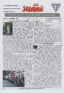 Solidarność : Biuletyn Komisji Zakladowej NSZZ "Solidarność", 2019, R. 9, nr 151