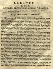 Dziennik Urzędowy Gubernii Radomskiej, 1851, nr 6, dod. II
