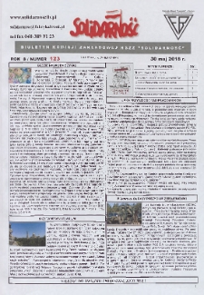 Solidarność : Biuletyn Komisji Zakladowej NSZZ "Solidarność", 2018, R. 8, nr 123