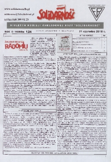 Solidarność : Biuletyn Komisji Zakladowej NSZZ "Solidarność", 2018, R. 8, nr 124