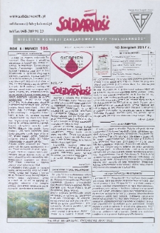 Solidarność : Biuletyn Komisji Zakladowej NSZZ "Solidarność", 2017, R. 8, nr 105