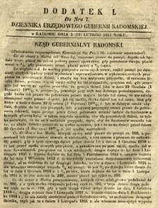 Dziennik Urzędowy Gubernii Radomskiej, 1851, nr 7, dod. I