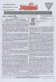 Solidarność : Biuletyn Komisji Zakladowej NSZZ "Solidarność", 2018, R. 8, nr 129