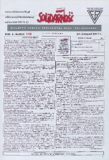 Solidarność : Biuletyn Komisji Zakladowej NSZZ "Solidarność", 2017, R. 8, nr 110
