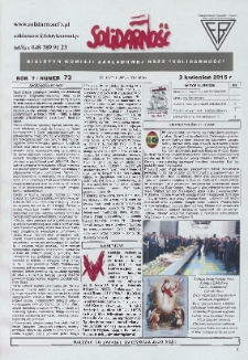 Solidarność : Biuletyn Komisji Zakladowej NSZZ "Solidarność", 2015, R. 7, nr 73