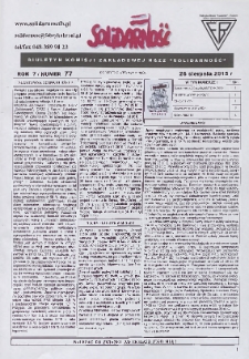 Solidarność : Biuletyn Komisji Zakladowej NSZZ "Solidarność", 2015, R. 7, nr 77