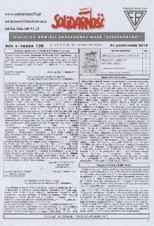 Solidarność : Biuletyn Komisji Zakladowej NSZZ "Solidarność", 2018, R. 8, nr 130