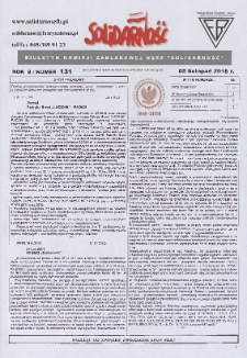 Solidarność : Biuletyn Komisji Zakladowej NSZZ "Solidarność", 2018, R. 8, nr 131