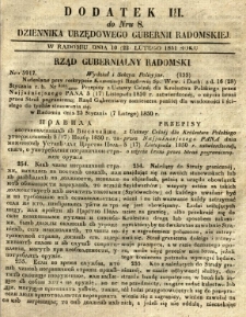 Dziennik Urzędowy Gubernii Radomskiej, 1851, nr 8, dod. III