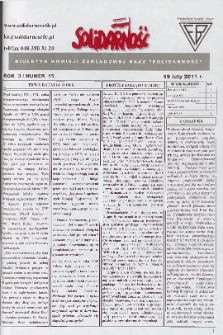 Solidarność : Biuletyn Komisji Zakladowej NSZZ "Solidarność", 2011, R. 3, nr 15