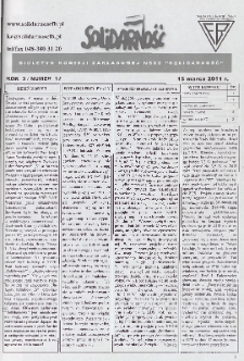 Solidarność : Biuletyn Komisji Zakladowej NSZZ "Solidarność", 2011, R. 3, nr 17