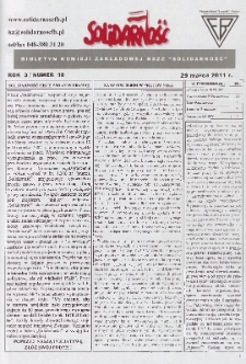Solidarność : Biuletyn Komisji Zakladowej NSZZ "Solidarność", 2011, R. 3, nr 18