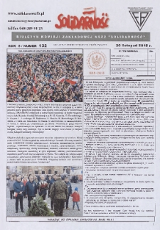 Solidarność : Biuletyn Komisji Zakladowej NSZZ "Solidarność", 2018, R. 8, nr 132