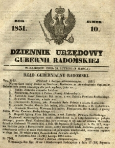 Dziennik Urzędowy Gubernii Radomskiej, 1851, nr 10