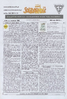 Solidarność : Biuletyn Komisji Zakladowej NSZZ "Solidarność", 2016, R. 7, nr 84