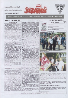 Solidarność : Biuletyn Komisji Zakladowej NSZZ "Solidarność", 2016, R. 7, nr 89