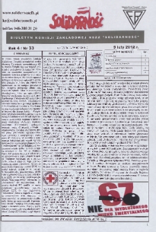 Solidarność : Biuletyn Komisji Zakladowej NSZZ "Solidarność", 2012, R. 4, nr 33