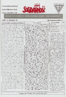 Solidarność : Biuletyn Komisji Zakladowej NSZZ "Solidarność", 2011, R. 3, nr 23