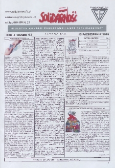Solidarność : Biuletyn Komisji Zakladowej NSZZ "Solidarność", 2016, R. 7, nr 93