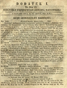 Dziennik Urzędowy Gubernii Radomskiej, 1851, nr 12, dod. I