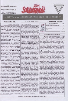 Solidarność : Biuletyn Komisji Zakladowej NSZZ "Solidarność", 2012, R. 4, nr 38