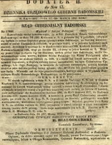 Dziennik Urzędowy Gubernii Radomskiej, 1851, nr 13, dod. II