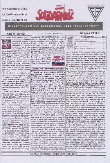 Solidarność : Biuletyn Komisji Zakladowej NSZZ "Solidarność", 2012, R. 4, nr 40