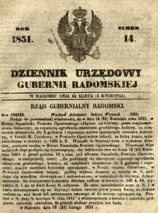 Dziennik Urzędowy Gubernii Radomskiej, 1851, nr 14