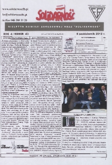 Solidarność : Biuletyn Komisji Zakladowej NSZZ "Solidarność", 2012, R. 4, nr 43